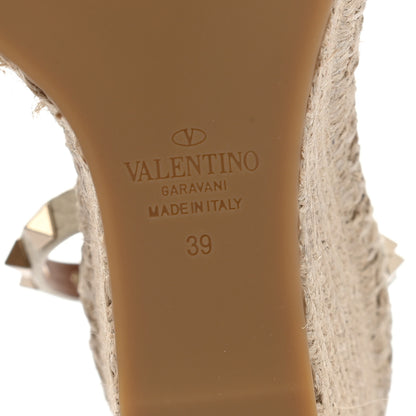 Valentino Garavani Grained Calfskin Rockstud Ankle Strap Espadrille 15/105mm Wedge Sandals 39 Light Ivory Natural 6 of 8