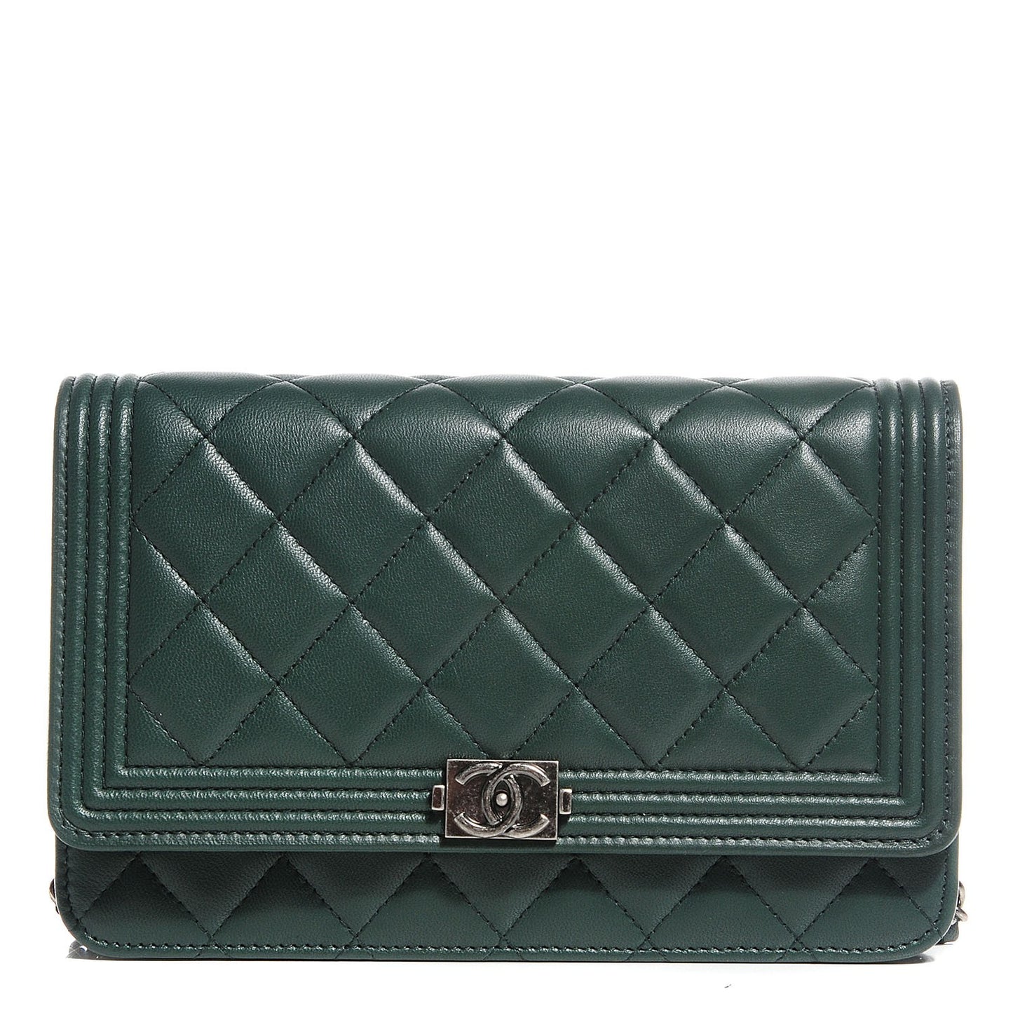 Lambskin Quilted Boy Wallet On Chain WOC Green