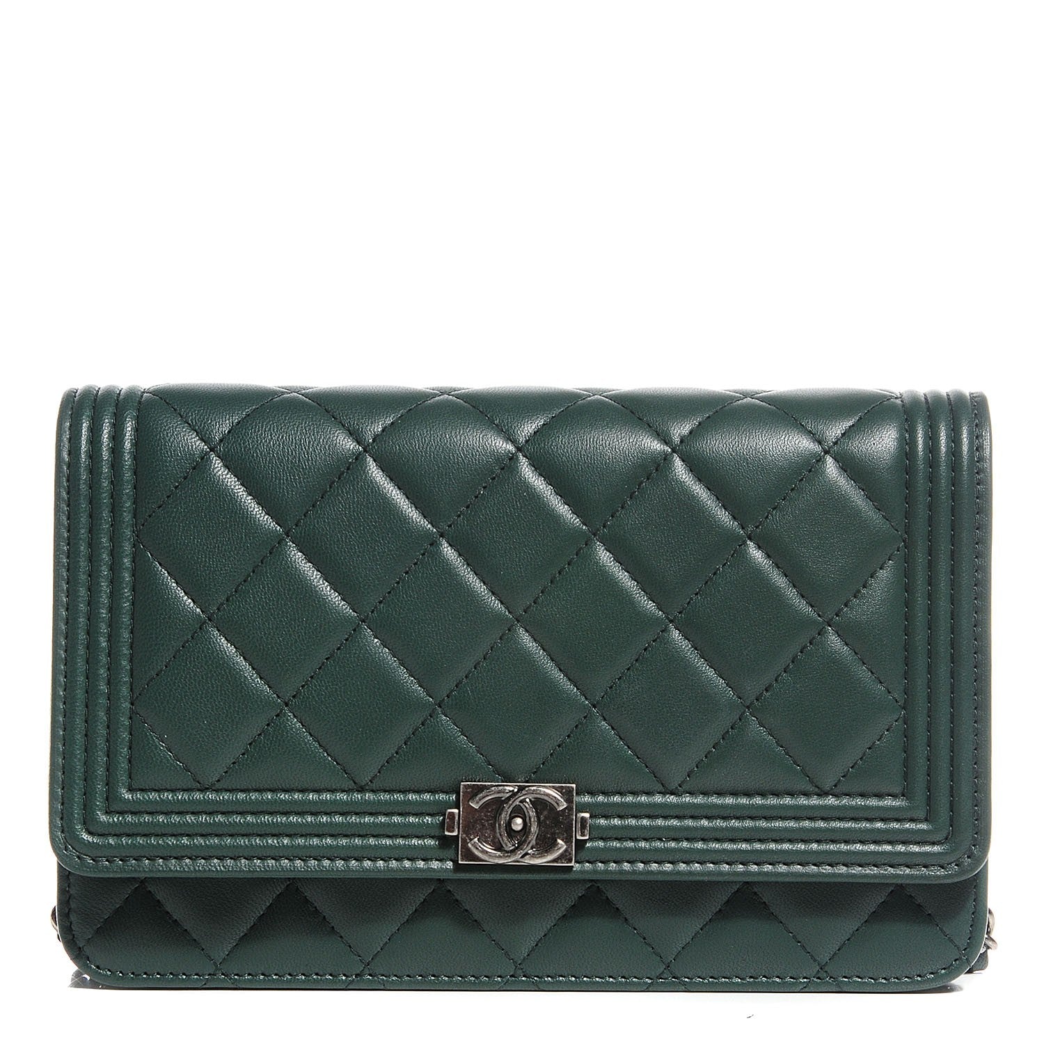 Chanel Lambskin Quilted Boy Wallet On Chain WOC Green 1 of 9