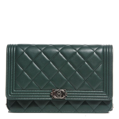 Chanel Lambskin Quilted Boy Wallet On Chain WOC Green 1 of 9
