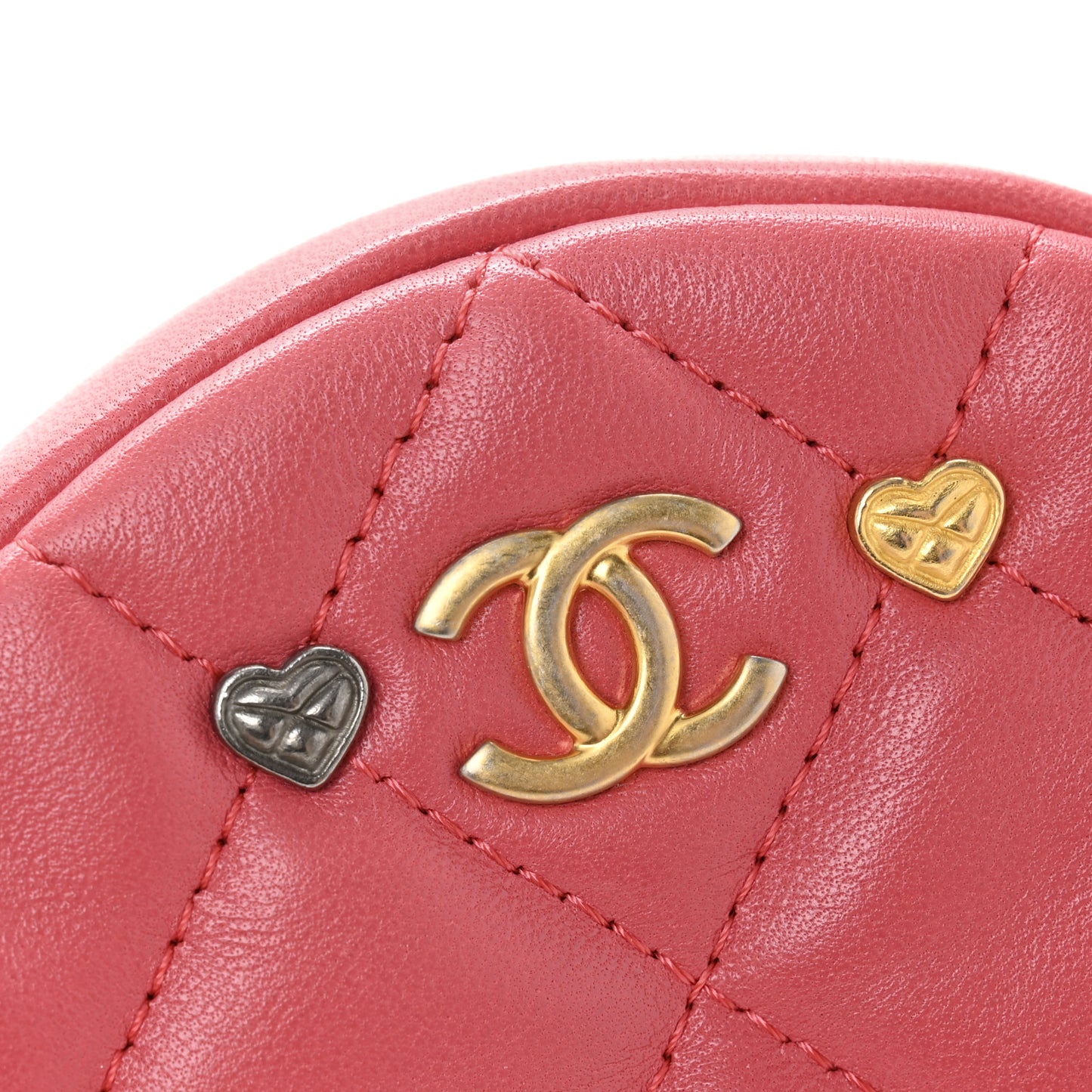 Lambskin Quilted Studded Round Clutch With Chain Dark Pink