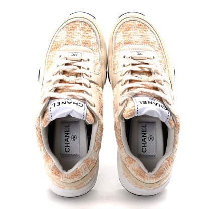 Chanel Tweed Suede Calfskin Womens CC Sneakers 35.5 Orange 2 of 9