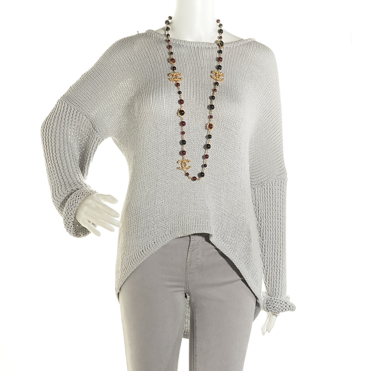 Beaded CC Long Strand Necklace Black Red