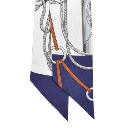 Hermes Silk Cliquetis Twilly Marine White Marron 2 of 4