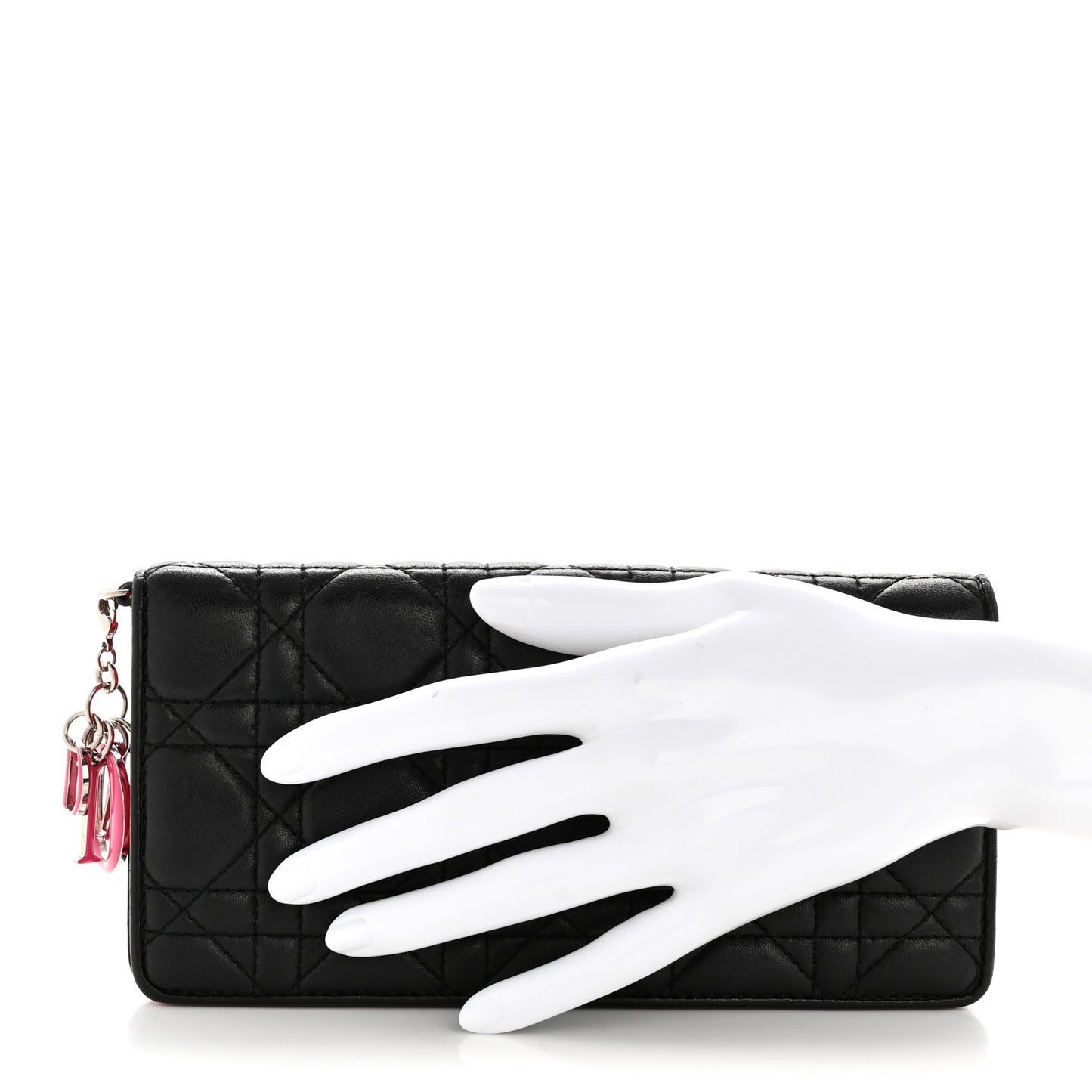 Lambskin Cannage Bi-Color Lady Dior Flap Card Holder Black Pink