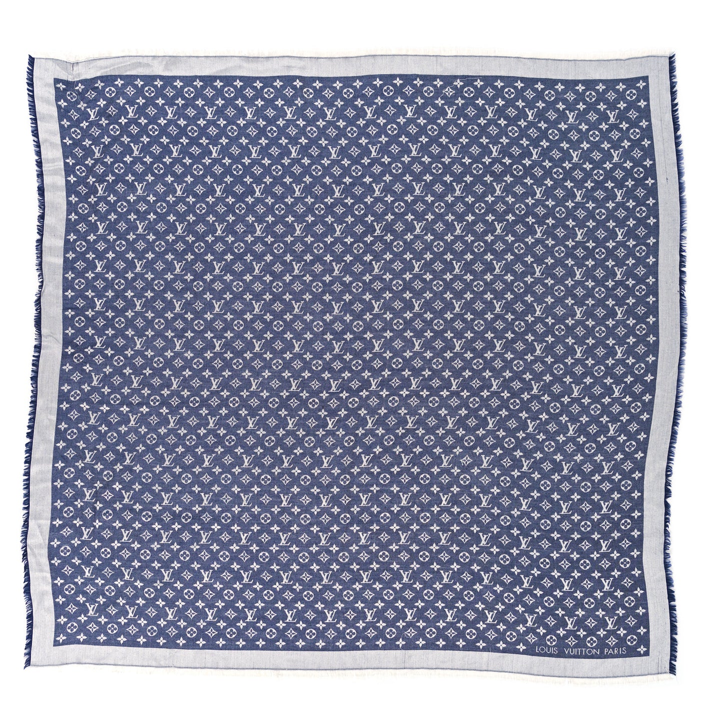 Silk Wool Monogram Denim Shawl Blue