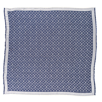Louis Vuitton Silk Wool Monogram Denim Shawl Blue 1 of 4