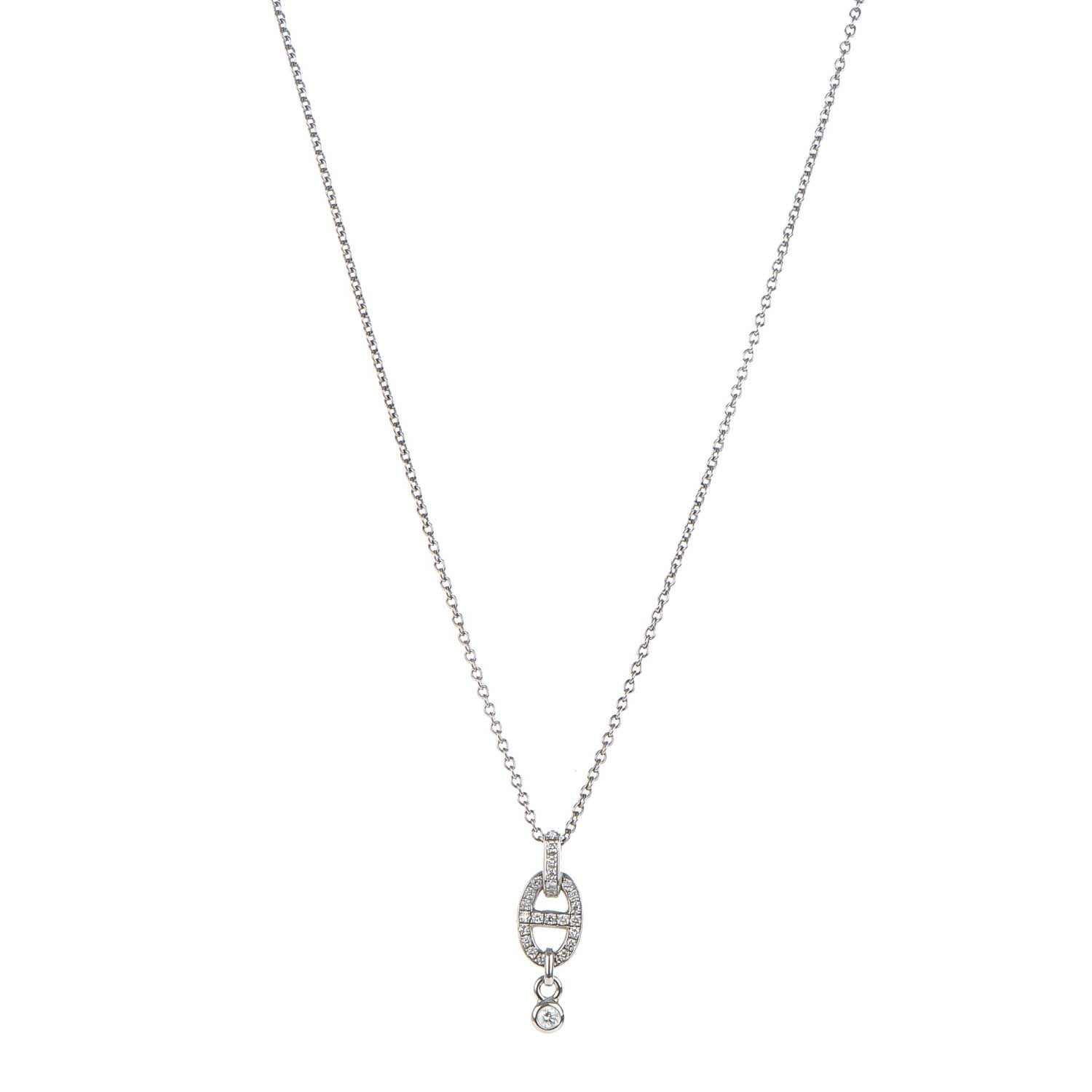 Hermes 18K White Gold Diamond PM Chaine d'Ancre Enchainee Necklace 1 of 6