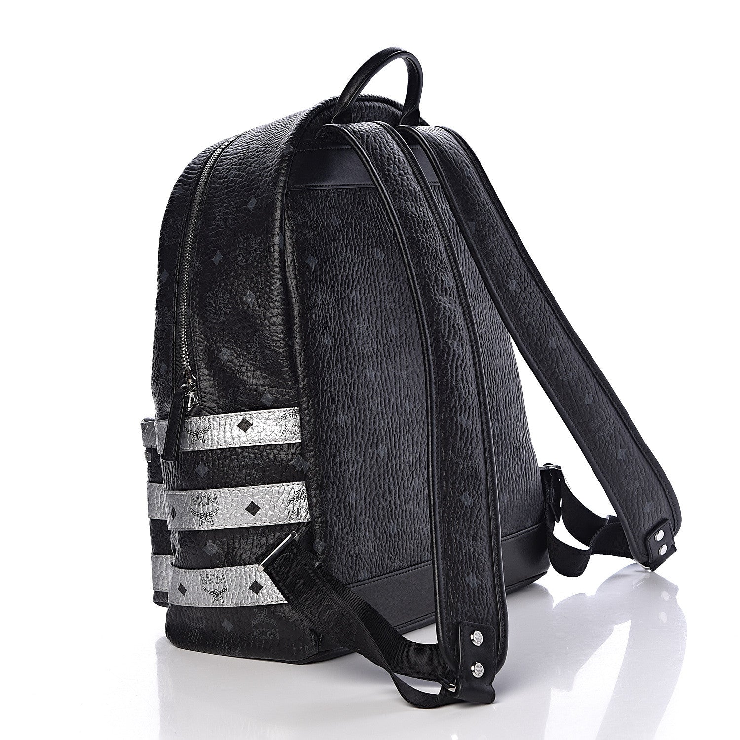 MCM Metallic Visetos Striped Medium Stark Backpack Silver Black 3 of 17