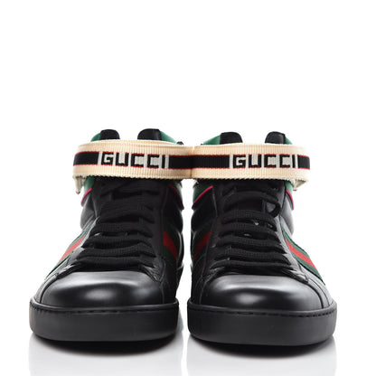 Gucci Calfskin Ayers Web Mens New Ace Stripe High Top Sneakers 7 Black 2 of 10