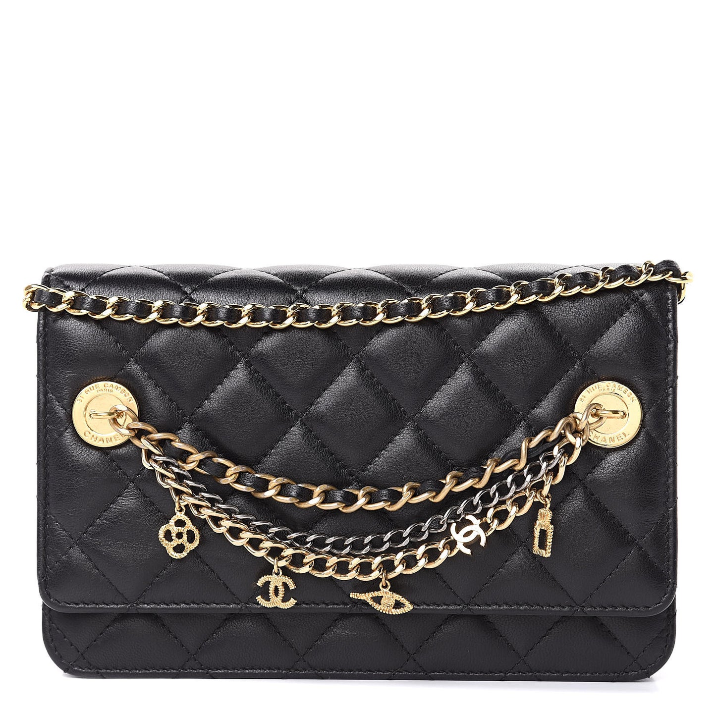 Lambskin Quilted Egyptian Amulet Wallet On Chain WOC Black