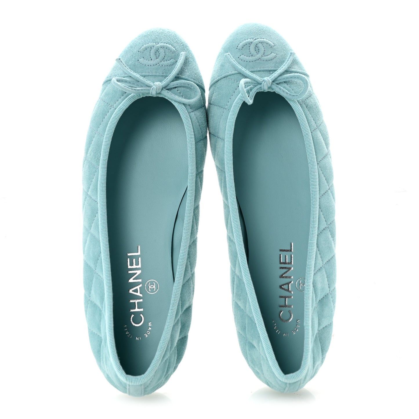 Suede Calfskin Quilted Cap Toe CC Ballerina Flats 39 Light Blue