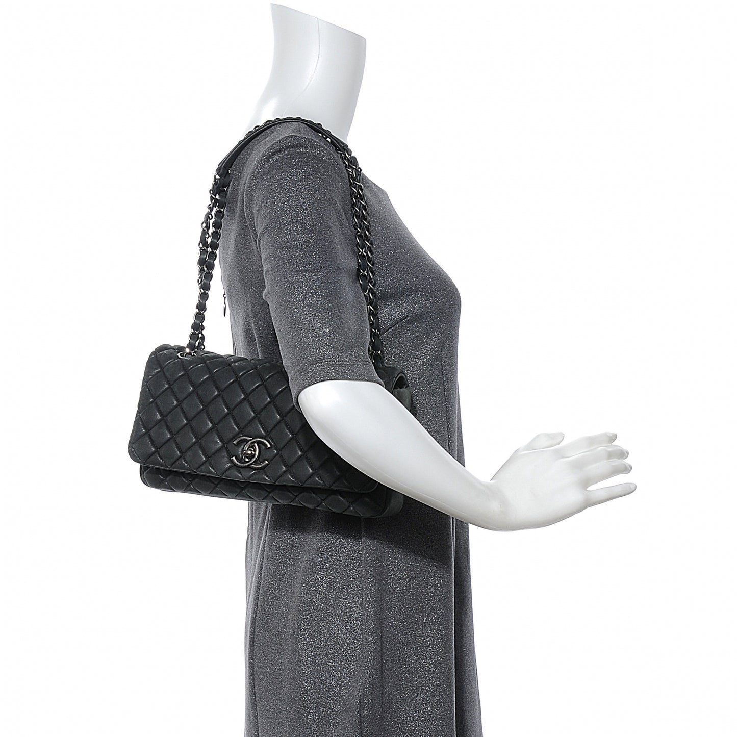 Iridescent Calfskin Small New Bubble Flap Anthracite