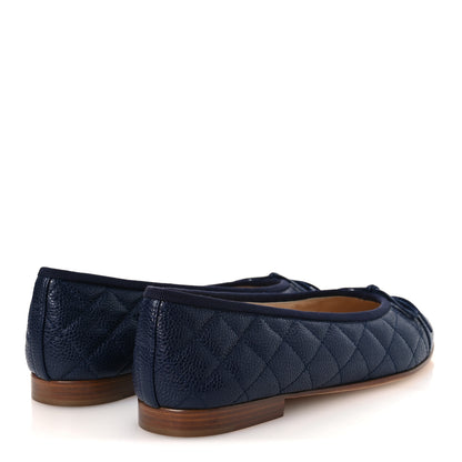 Chanel Caviar Quilted CC Cap Toe Ballerina Flats 38.5 Navy 5 of 11