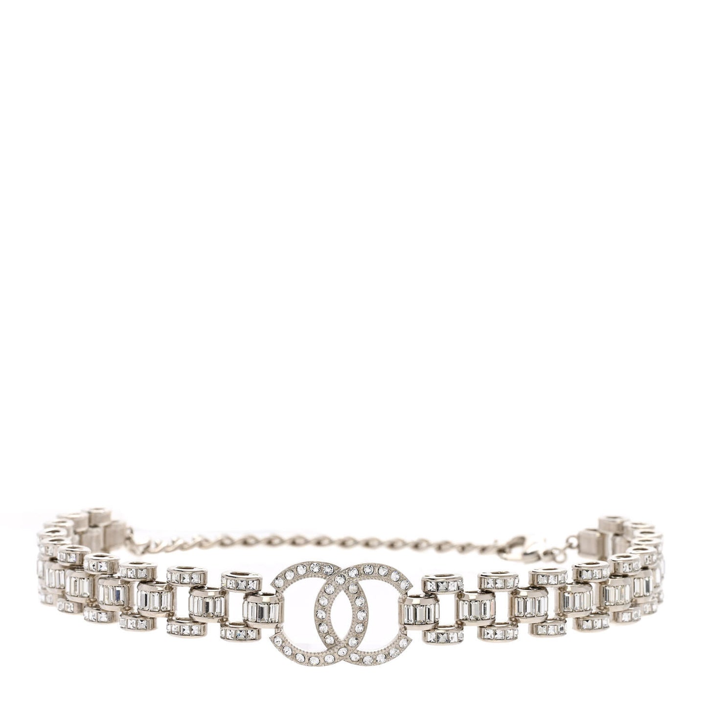 Crystal CC Chain Links Choker Necklace Silver