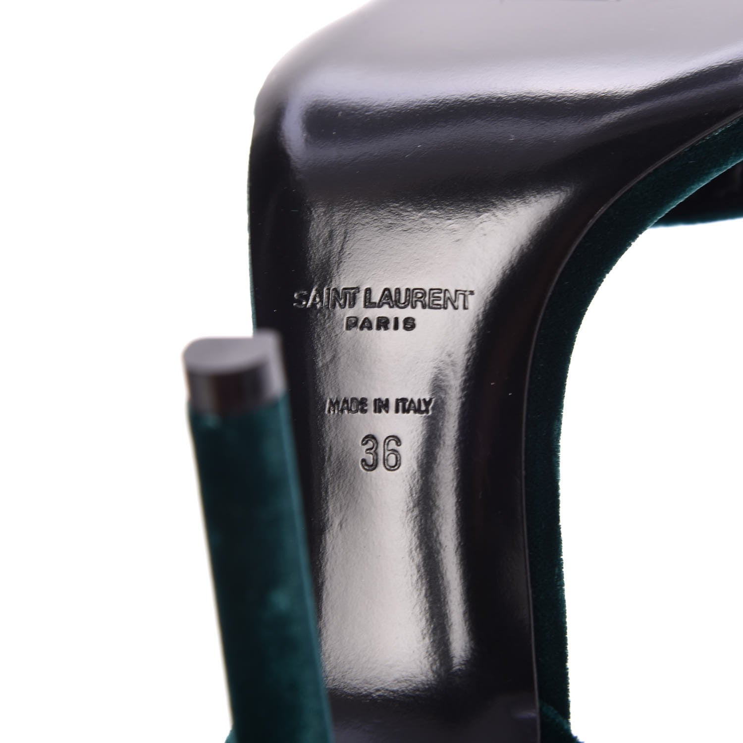 Saint Laurent Velvet Amber 105 Ankle Strap Sandals 36 Malachite 6 of 10