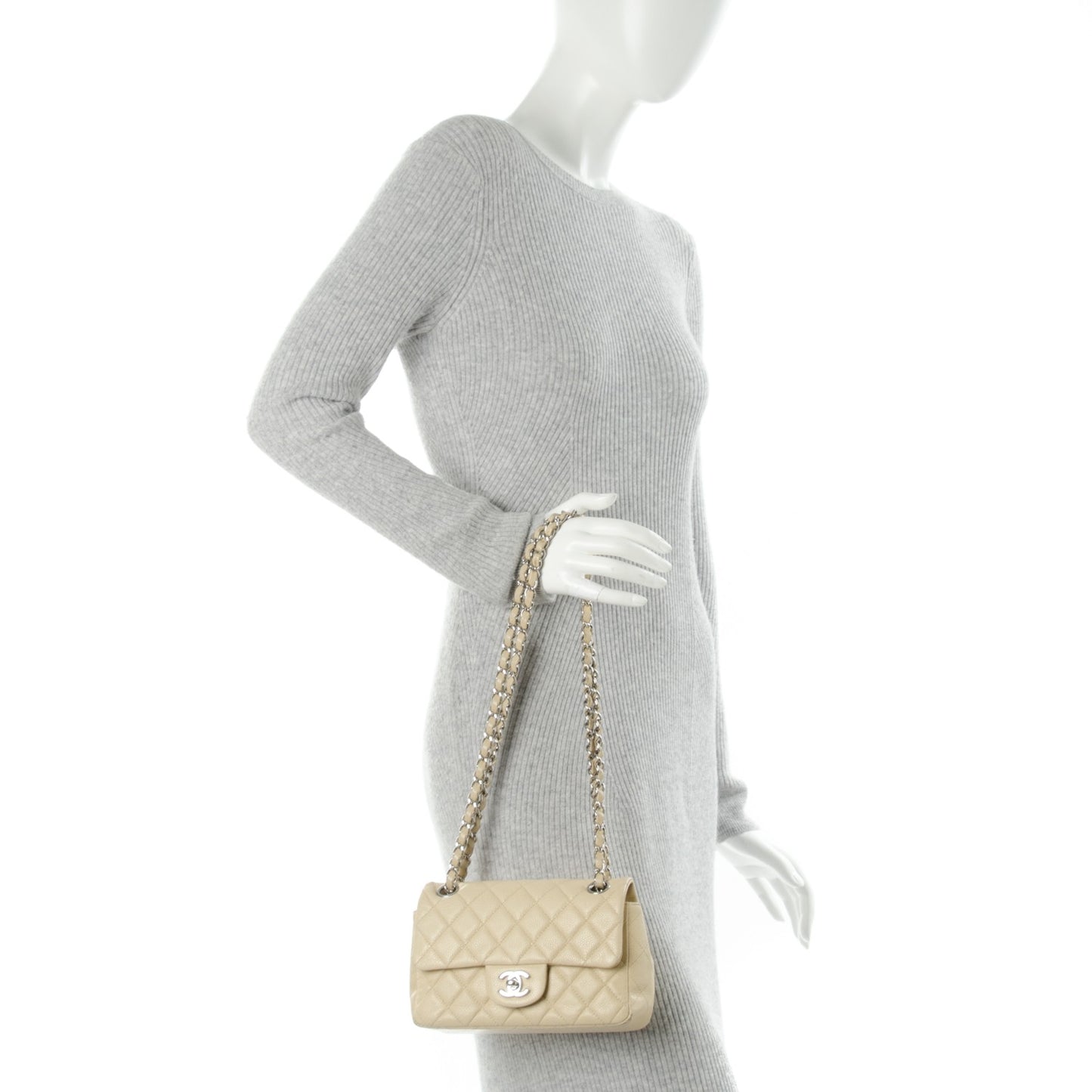Caviar Quilted Mini Rectangular Flap Beige Clair