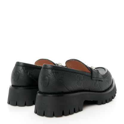 Gucci Piuma Calfskin Embossed Womens Platform Lug Sole Loafers 39.5 Black 4 of 10