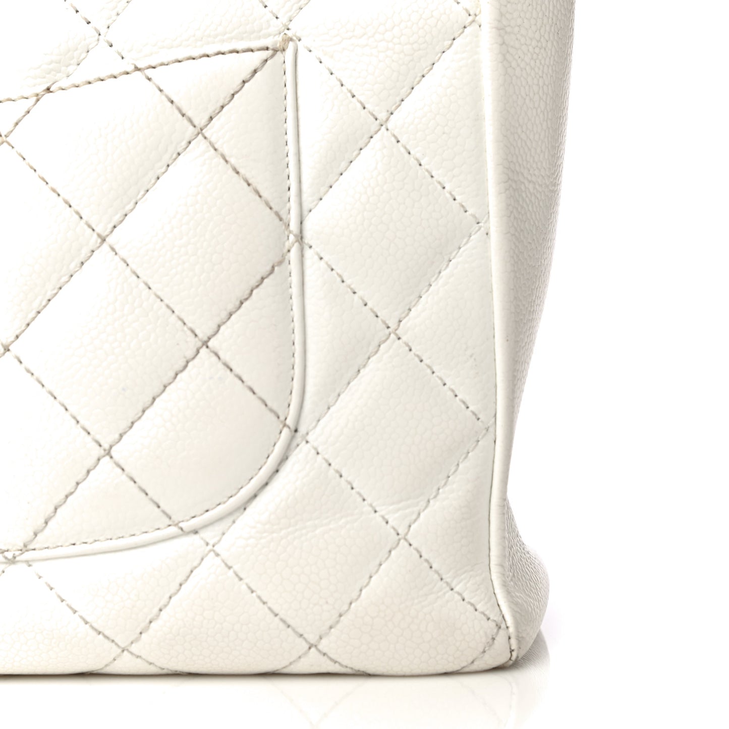 Caviar Quilted Petit Shopping Tote PST White