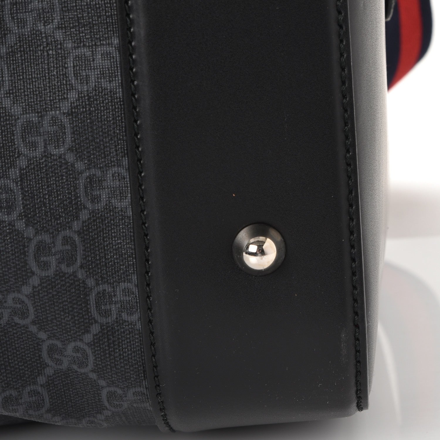 Gucci Soft GG Supreme Monogram Appia Calfskin Web Large Carry On Duffle Bag Black Grey 11 of 11