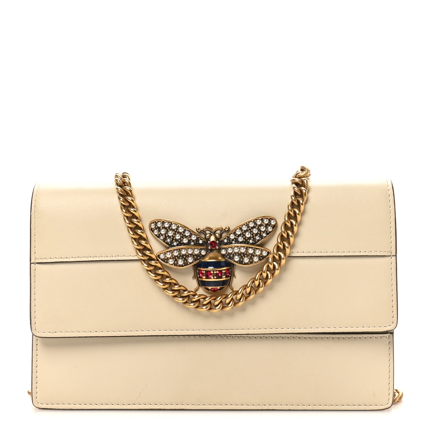 Calfskin Queen Margaret Chain Wallet Mystic White