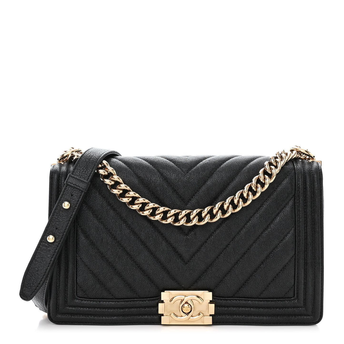 Caviar Chevron Quilted New Medium Boy Flap Black
