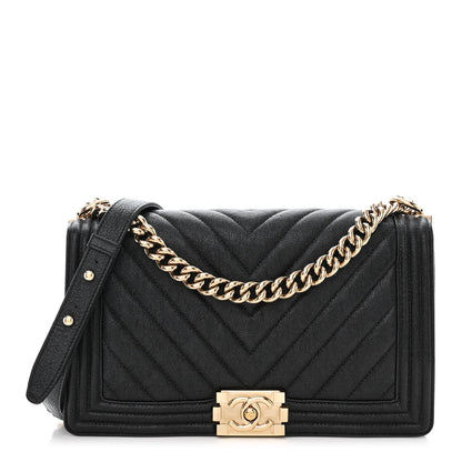 Chanel Caviar Chevron Quilted New Medium Boy Flap Black 1 of 13