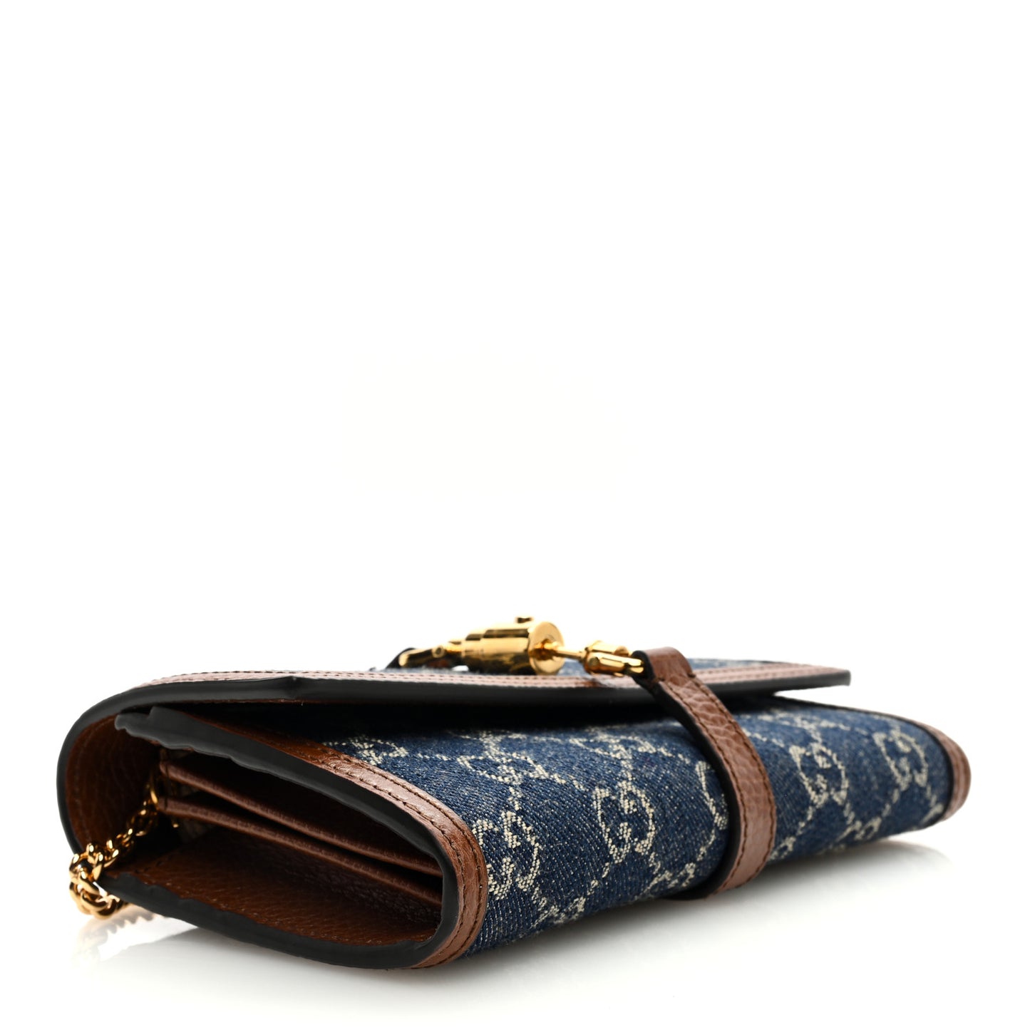 New Denim GG Monogram Jackie 1961 Chain Wallet Blue Tea Cuir