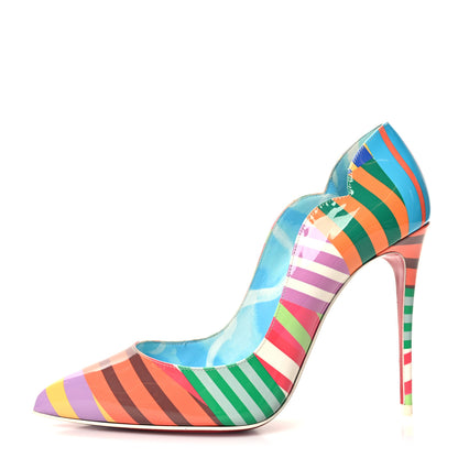 Christian Louboutin Patent Striped Grand Bain Swimming Pool Hot Chick 100 Pumps 38.5 Multicolor Lin Blue White 1 of 9