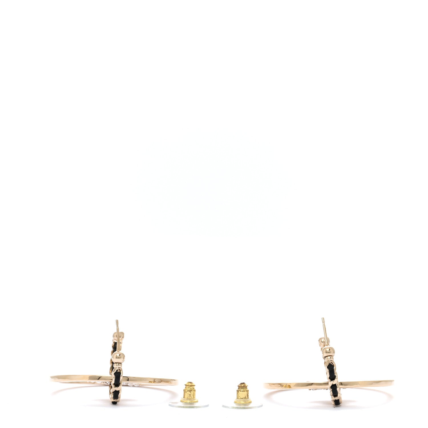 Chanel Metal Crystal Lambskin CC Chain Hoop Earrings Gold Black 3 of 5