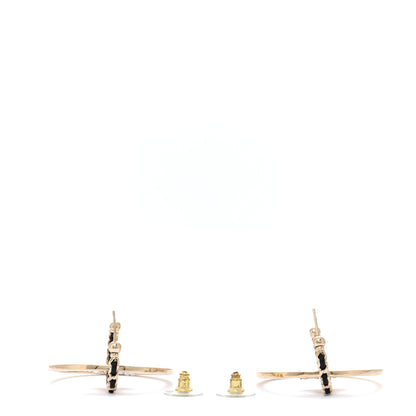 Chanel Metal Crystal Lambskin CC Chain Hoop Earrings Gold Black 3 of 5