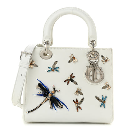 Christian Dior Smooth Calfskin Embellished Dragonfly Medium Lady Dior White Multicolor 1 of 11