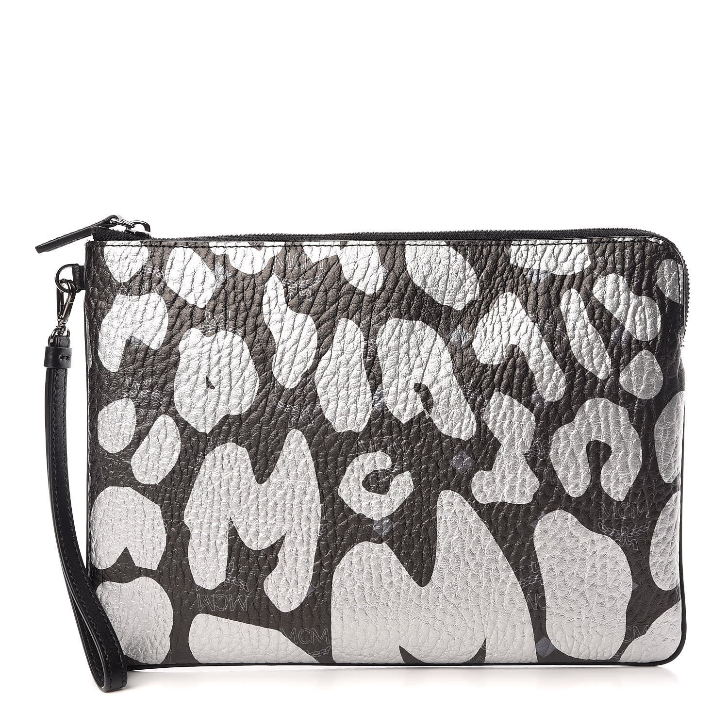 MCM Visetos Metallic Leopard Print Large Stark Wristlet Pouch Black 1 of 7