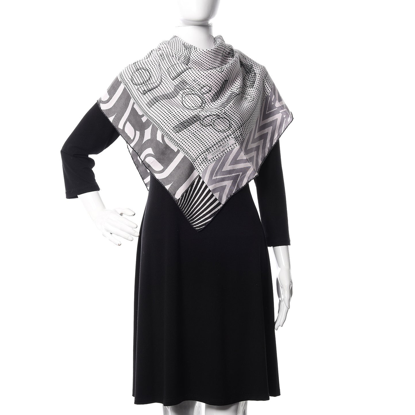 Silk Manufacture de Boucleries Scarf 90 Blanc Rose Indien Gris