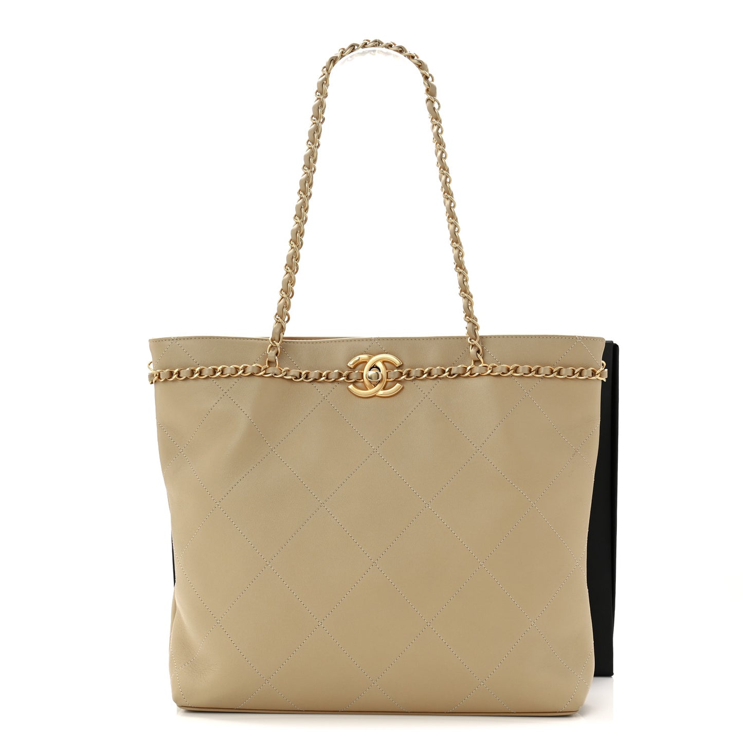 Calfskin Stitched Small Shopping Tote Dark Beige