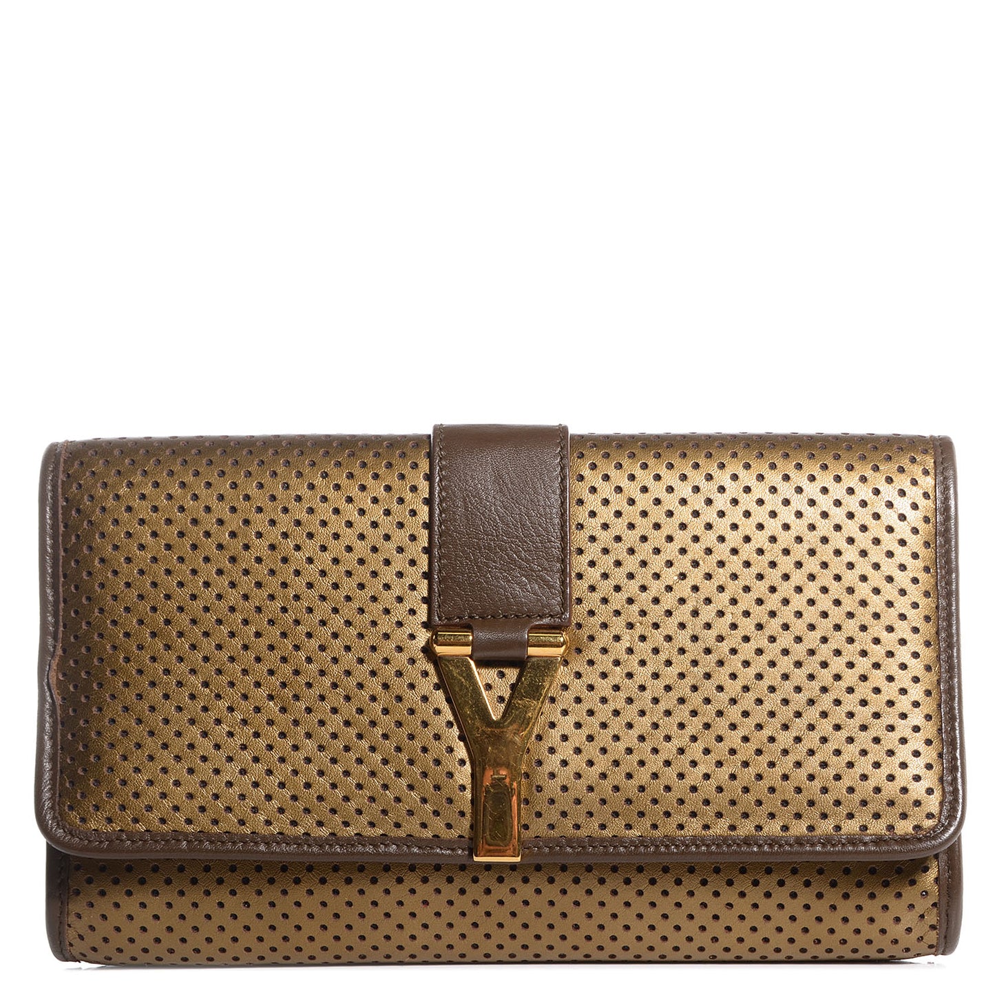 Perforated Calfskin Large ChYc Clutch Bronze