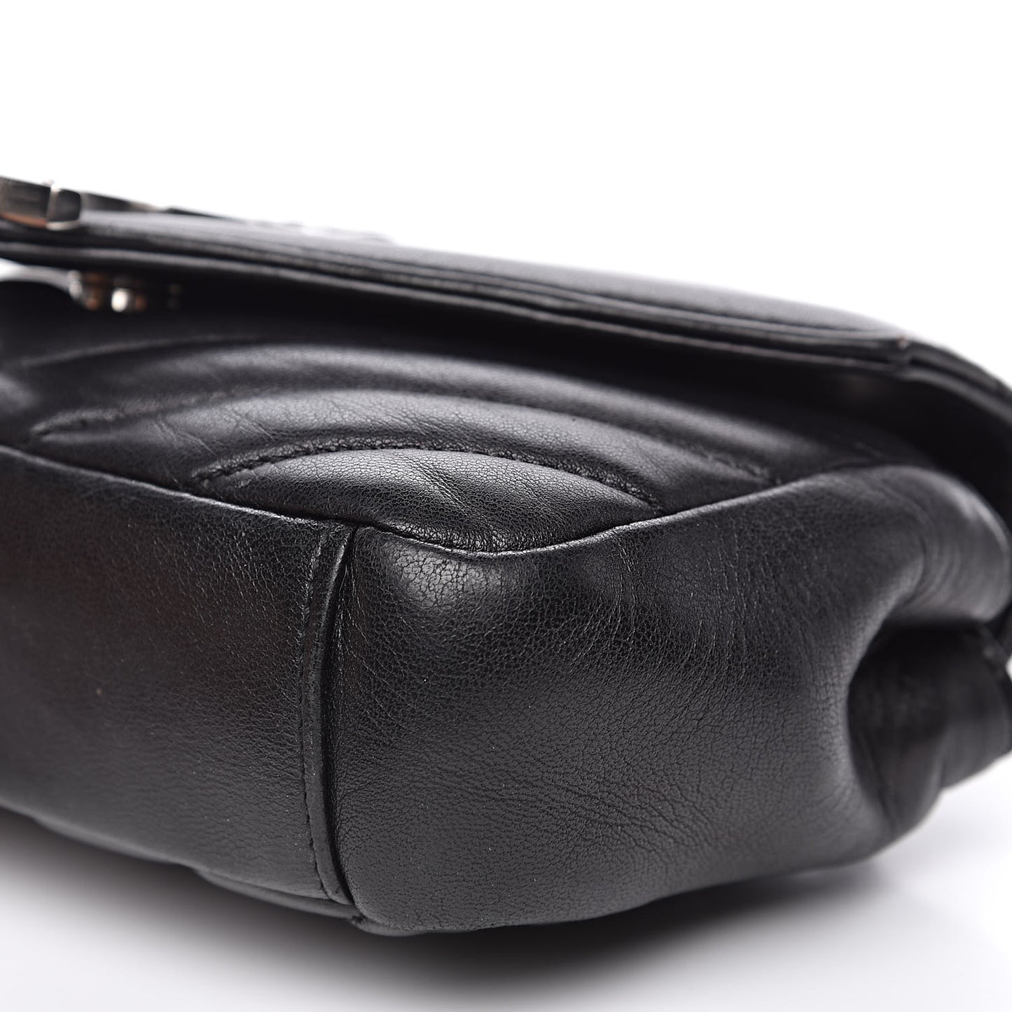 Grained Calfskin Matelasse Chevron Monogram Classic Baby Chain Bag Black