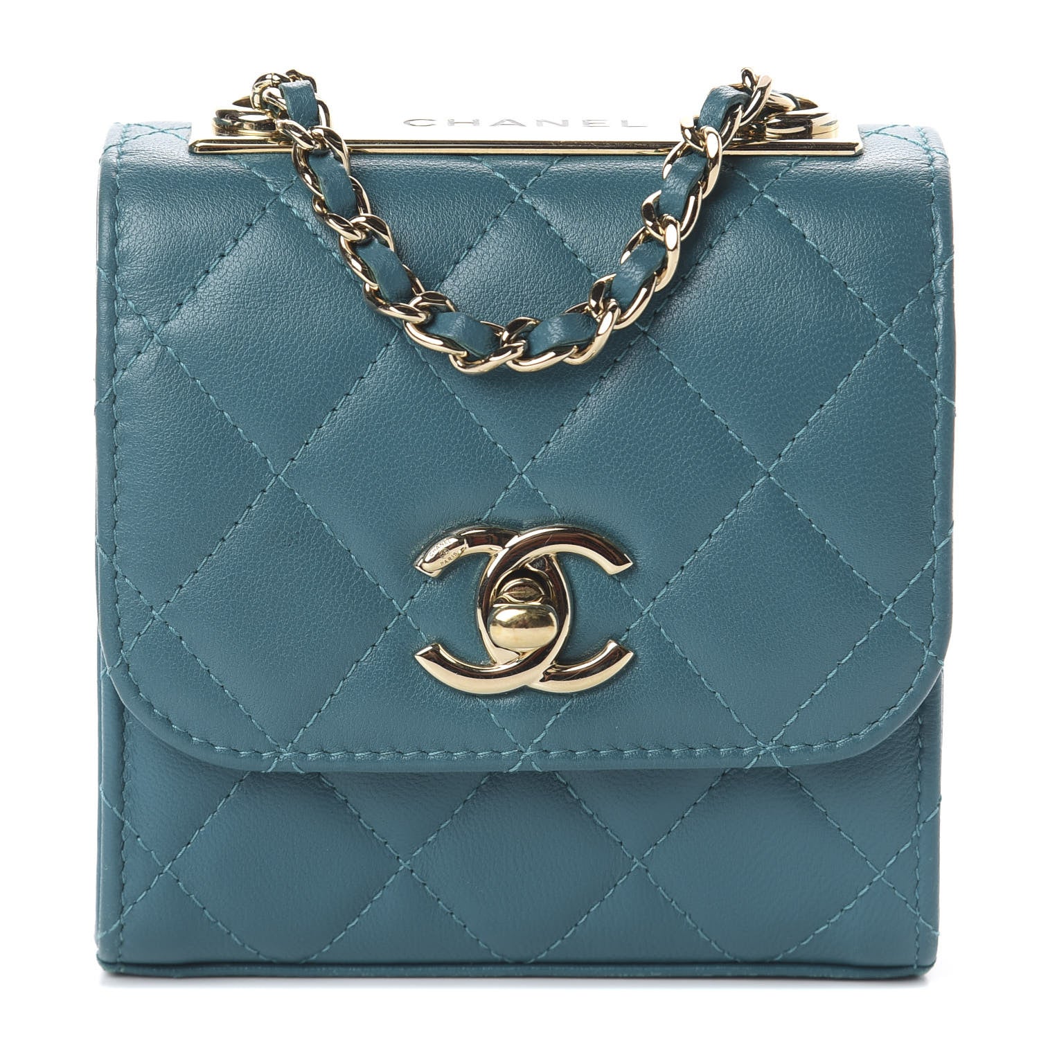 Chanel Lambskin Quilted Mini Trendy CC Chain Wallet Blue 1 of 8