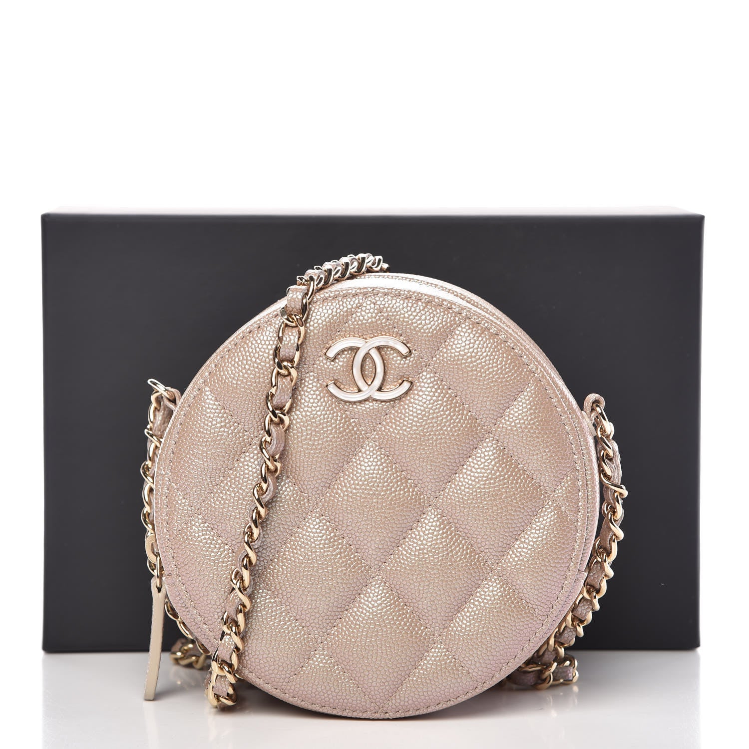 Chanel Iridescent Caviar Quilted Round Clutch With Chain Beige 8 of 8
