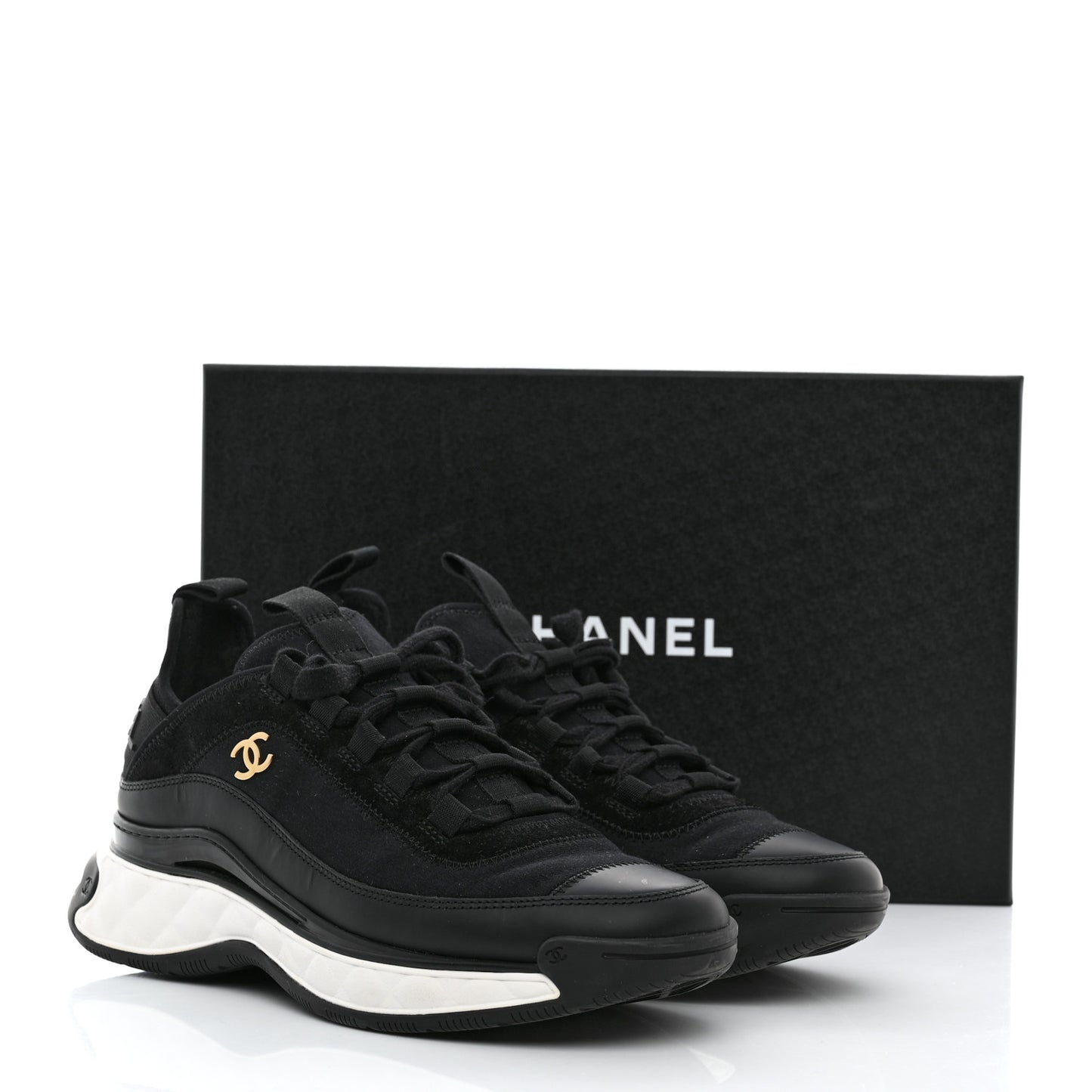 Velvet Calfskin Mixed Fibers CC Sneakers 38 Black