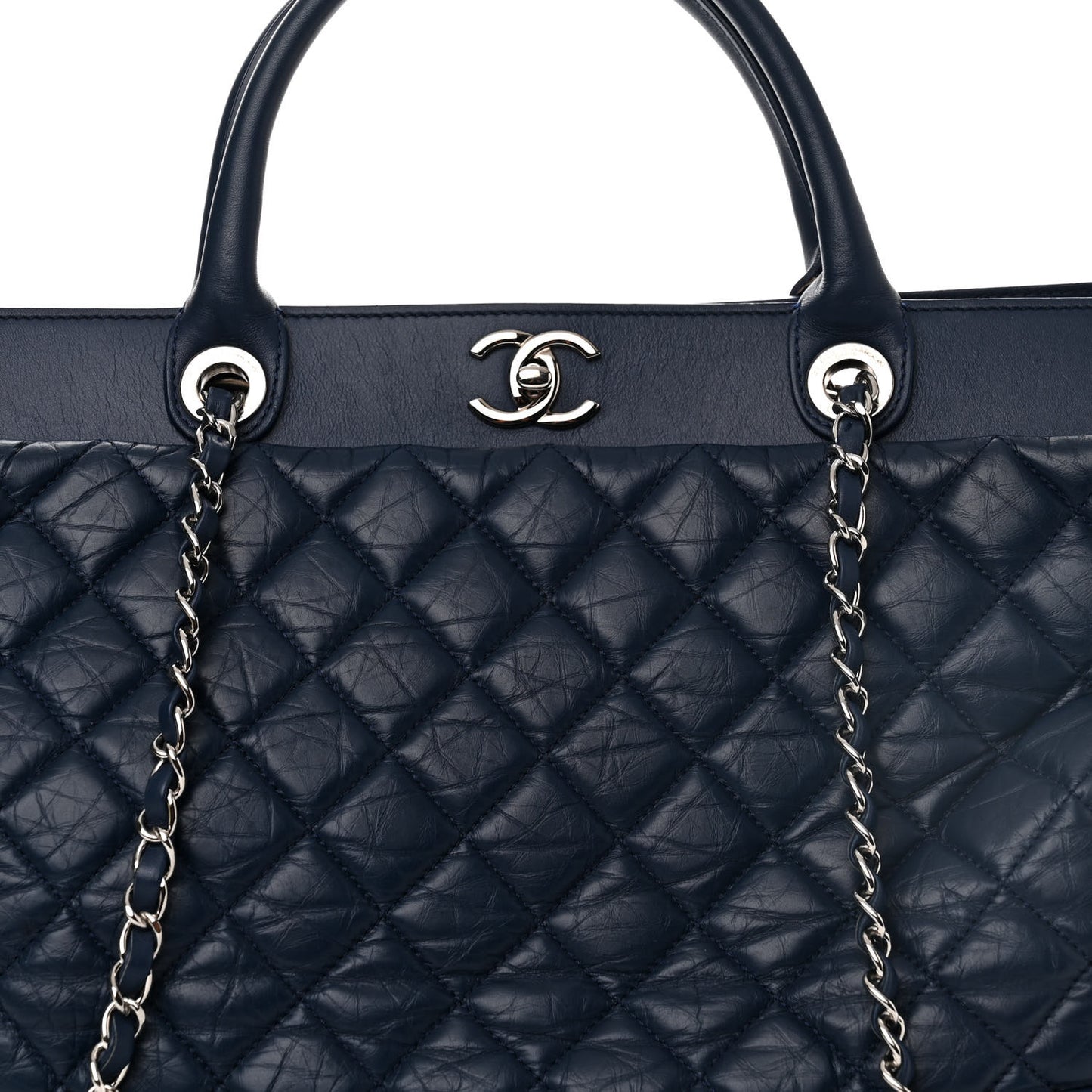 Aged Calfskin Quilted Be CC Tote Blue