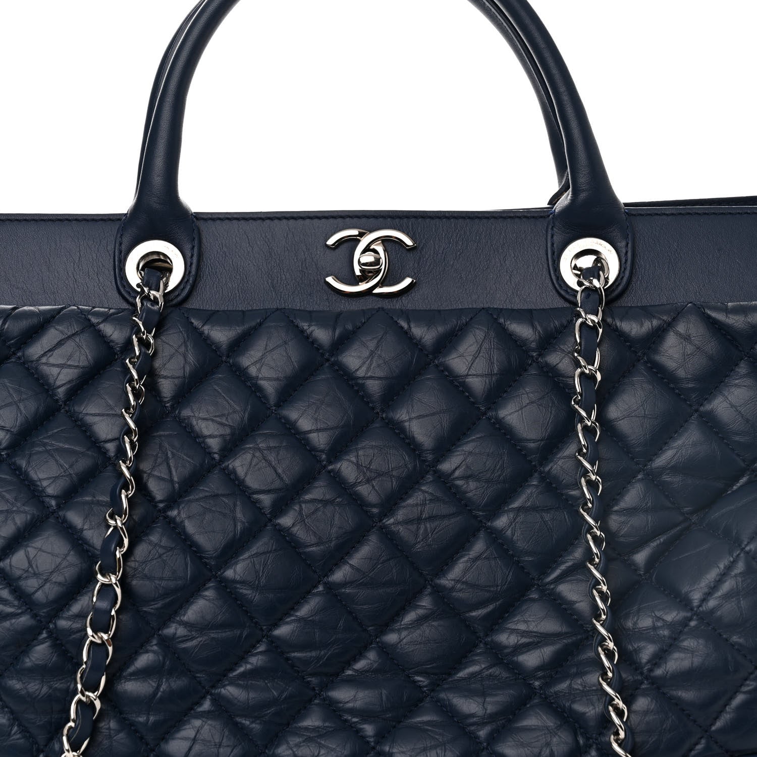 Chanel Aged Calfskin Quilted Be CC Tote Blue 9 of 11
