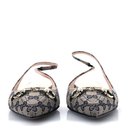Gucci Monogram Horsebit Womens Slingback Ballet Flat 39 Beige Blue 3 of 10