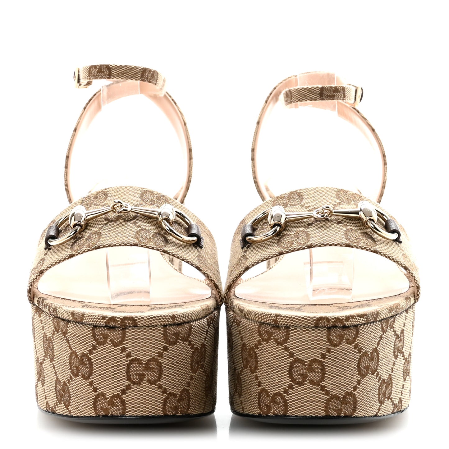 Monogram Nappa Chalotte Horsebit Ankle Strap 75mm Flatform Sandals 40 Beige Ebony