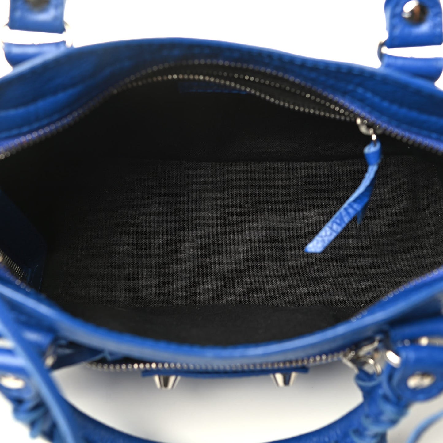 Agneau Classic Silver Hardware Mini City Logo Strap Bleu Electric Black