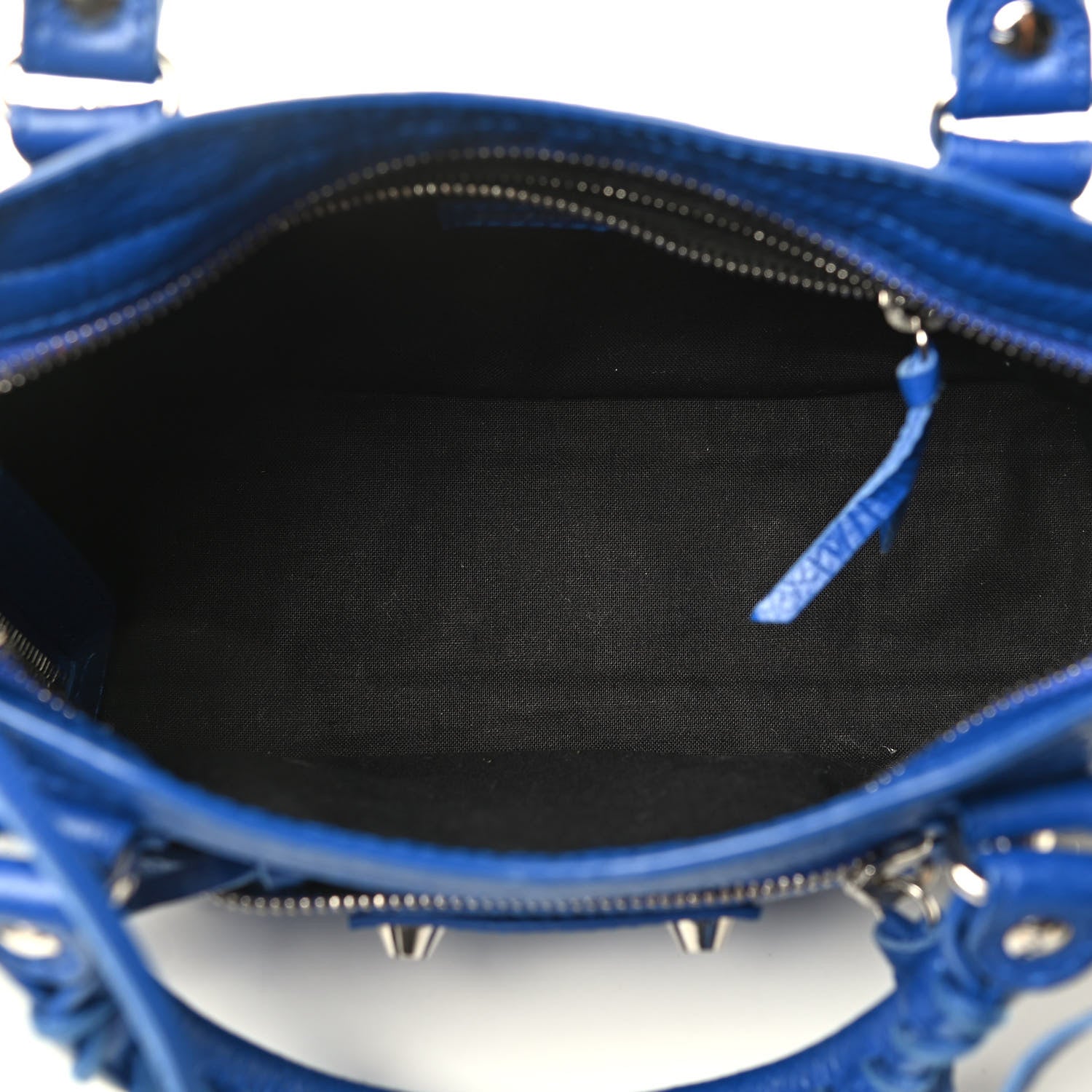 Balenciaga Agneau Classic Silver Hardware Mini City Logo Strap Bleu Electric Black 5 of 9