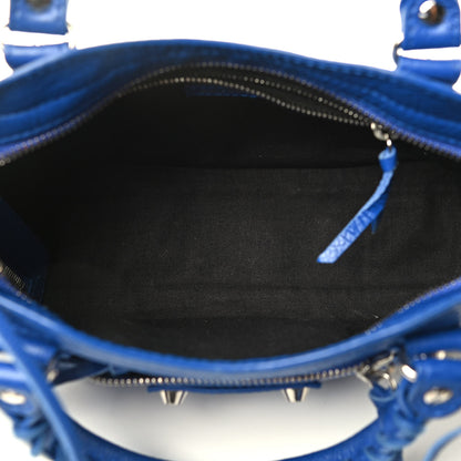 Balenciaga Agneau Classic Silver Hardware Mini City Logo Strap Bleu Electric Black 5 of 9