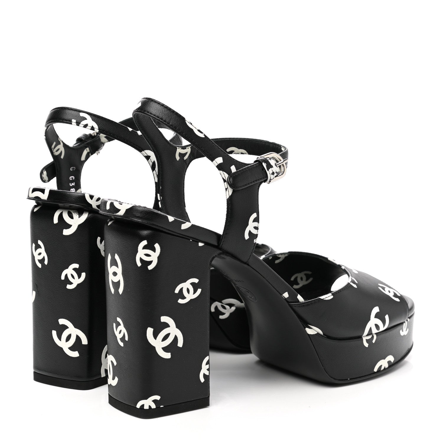 Chanel Printed Lambskin CC Platform Sandals 38 Black White 4 of 9