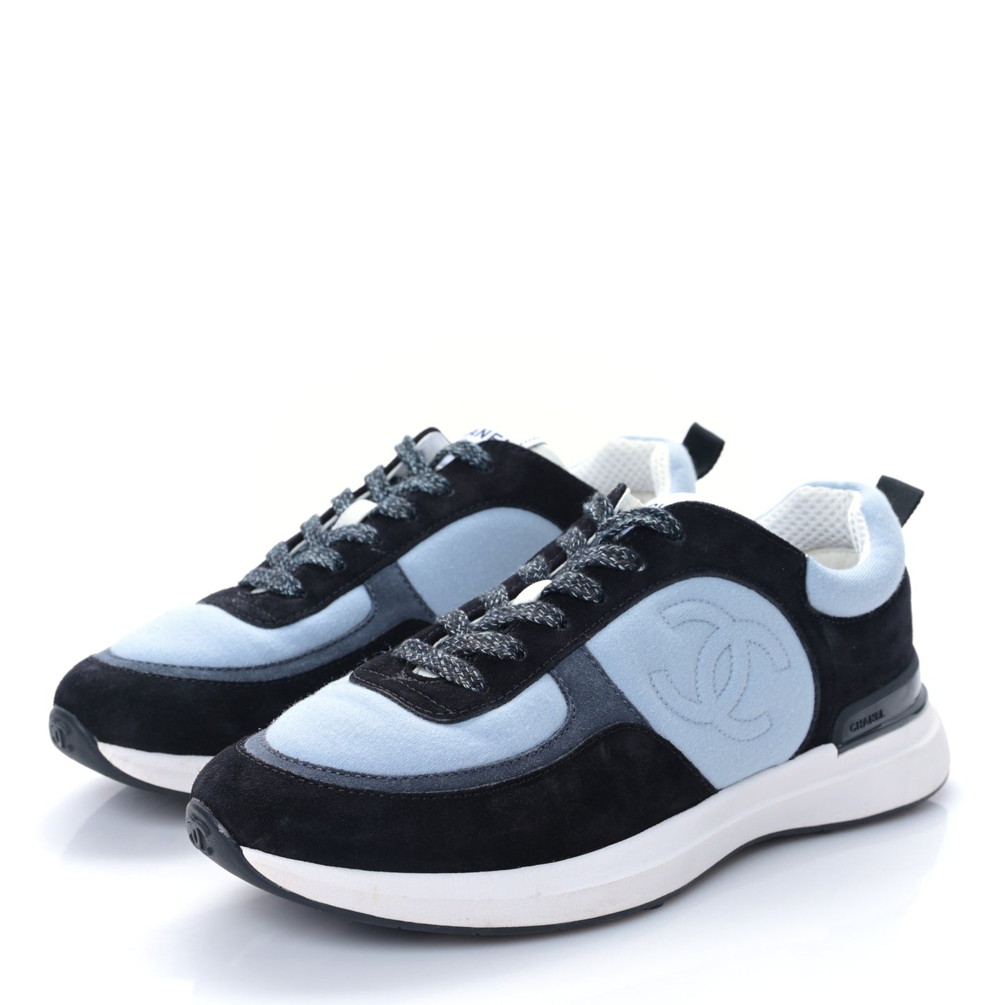 Suede Calfskin Fabric CC Sneakers 39 Light Blue Black