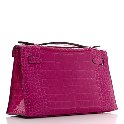 Hermes Shiny Alligator Kelly Pochette Rose Scheherazade 3 of 14